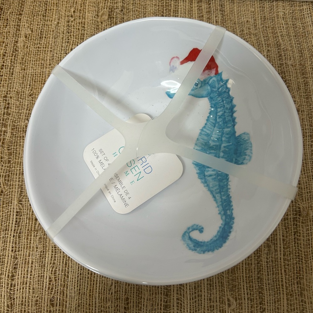 Sigrid Olsen Christmas Seahorse Melamine Bowls. Set Of 4. 7 1/2”. Brand New